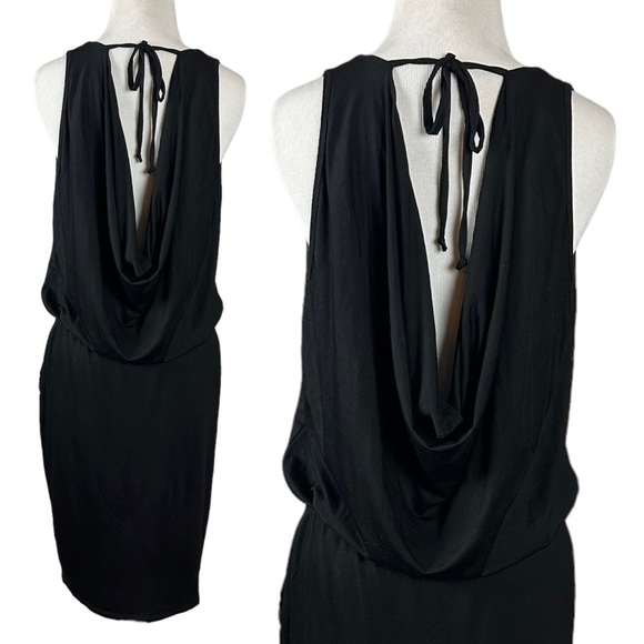 Trina Turk Dress Black Medium Drape-Back Jersey Open Drape Back Viscose NWOT - Picture 7 of 13